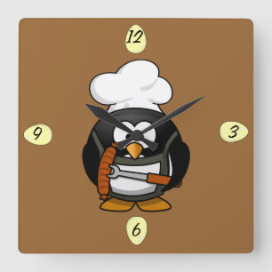 Carrée Cute lil Chef Penguin - Horloge