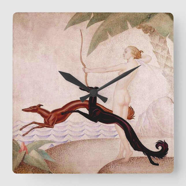 Carrée Diana La Chasse Horloge Art Déco (Recto)