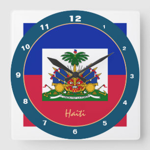 Carrée Drapeau haïtien et horloge à la mode/design haï