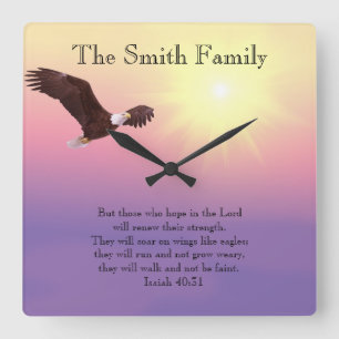 Carrée Eagle Pastel Sky Bright Sun Bible Verse Horloge