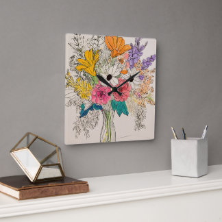 Carrée Elégant design floral horloge pour le charme