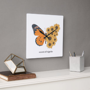 Carrée Élégante horloge papillon et tournesol