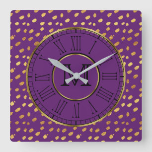 Carrée Élégante horloge violette et Mur or