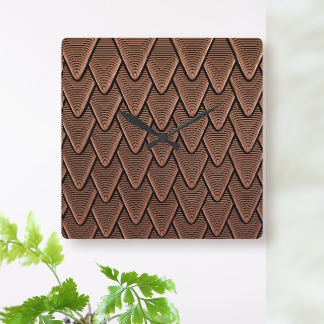 Carrée Faux Couleur Cuivre Horloge Abstraite moderne (This reminds me of dragon scales or a medieval roof tile. What does it say to you?)