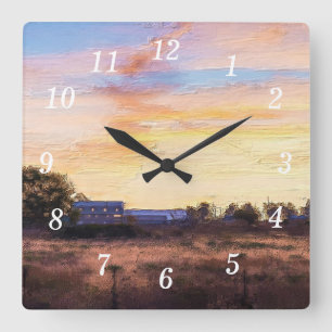 Carrée Fermiers Matin Peinture Mur Horloge