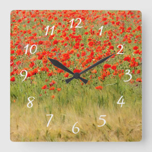 Carrée fleur rouge d'été horloge