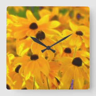 Carrée Fleurs Jaunes Daisy Horloge d'Art Floral