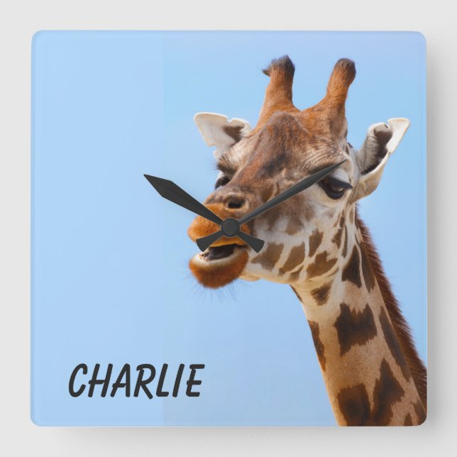 Carrée Giraffe Portrait personnalisé monogramme horloge m (Recto)