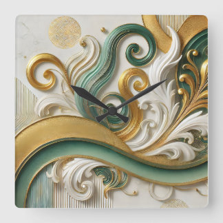 Carrée Golden Harmony Swirl - Élégante horloge Abstraite