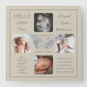 Carrée Hello Little One Baby Four Photo Carré Horloge mu