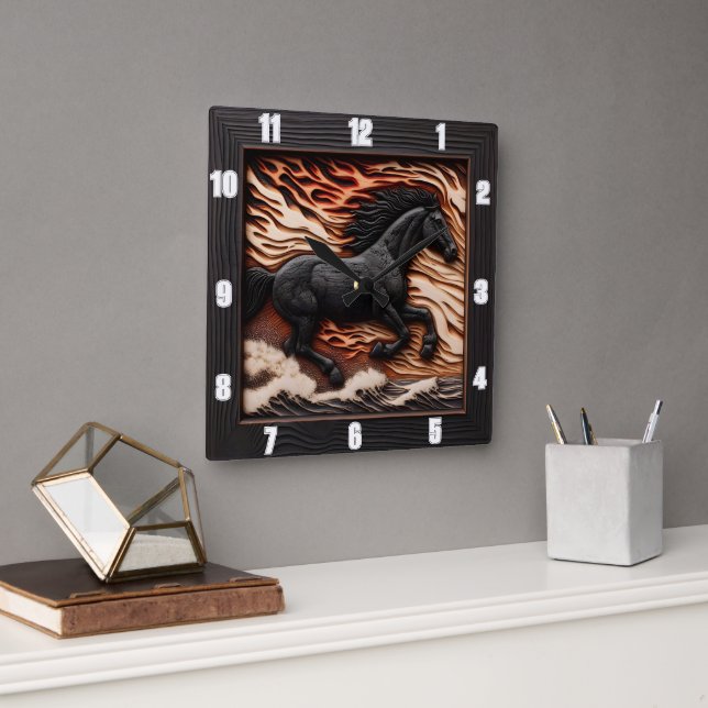 Carrée Heure Ocean Gallop : Horloge équine (Bureau)