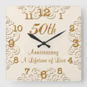 Carrée Horloge 50e anniversaire de Mariage personnalisabl