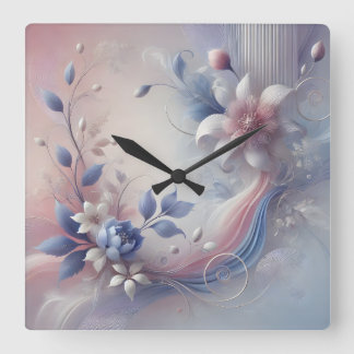 Carrée Horloge Abstraite Pastel Floral