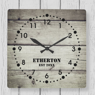 Carrée Horloge acrylique Rustique Patinée Style Bois