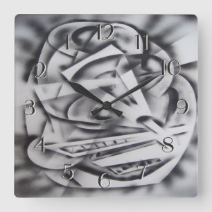 Carrée Horloge arrière de ville au repos noire et blanch