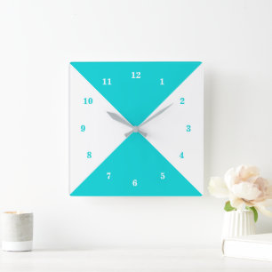 Carrée Horloge blanche et Turquoise - Couleur personnalis