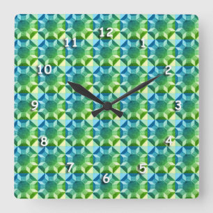 Carrée Horloge - bleu et vert Motif de courtepointe chiff