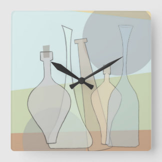 Carrée Horloge Bouteilles Abstraites