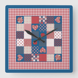 Carrée Horloge Carré Chic, Faux-Patchwork, En vichy