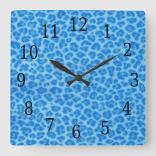 Carrée Horloge Carré de la peau de léopard bleu