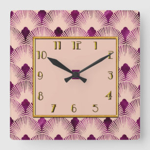 Carrée Horloge Carré de style Art déco couleur prune