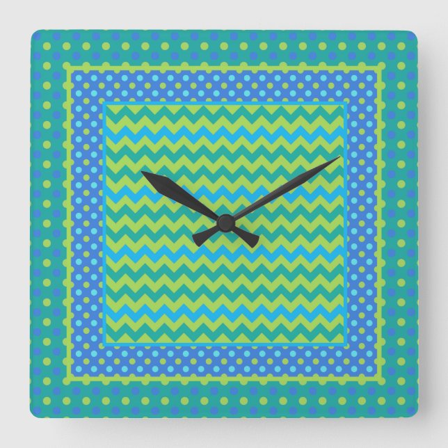 Carrée Horloge carré : Mix'n'Match Chevrons et Pois (Recto)