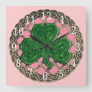 Carrée Horloge Carré Shamrock Rose Et Noeuds Celtiques