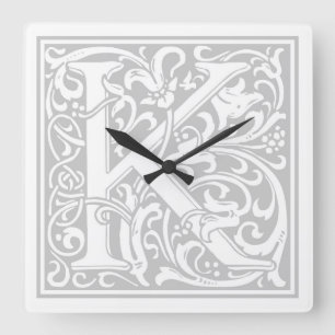Carrée Horloge Carré William Morris Alphabet "K"
