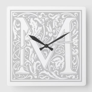 Carrée Horloge Carré William Morris Alphabet "M"