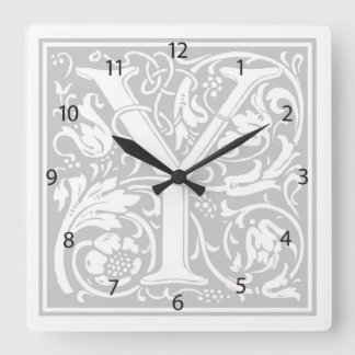 Carrée Horloge Carré William Morris Alphabet "Y"