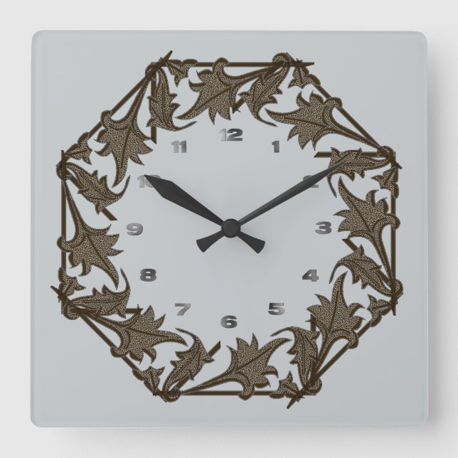 Carrée Horloge - Cercle de Feuilles (Recto)