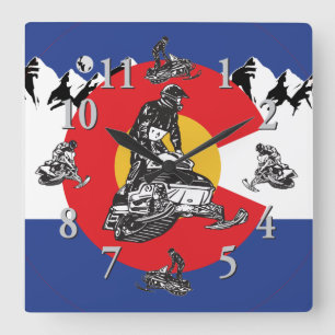 Carrée Horloge Colorado Drapeau et motoneige