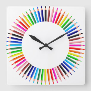 Carrée Horloge colorée de crayons