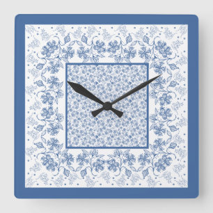 Carrée Horloge de Carré de frontière florale bleu Indigo 