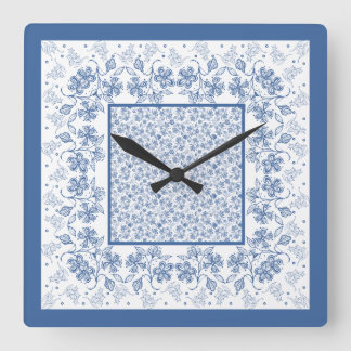 Carrée Horloge de Carré de frontière florale bleu Indigo