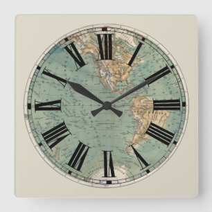Carrée Horloge de carte du monde