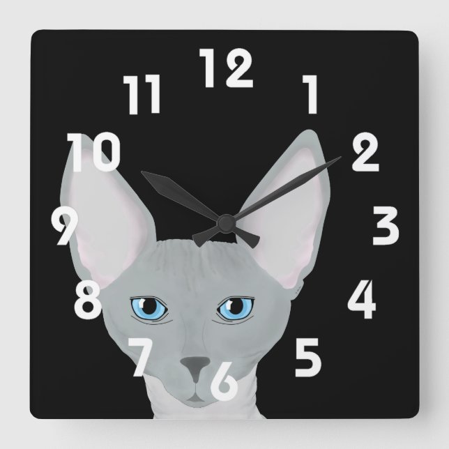 Carrée Horloge de chat Sphynx (Recto)