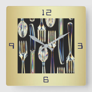 CARRÉE HORLOGE DE CUISINE AVEC DES FOURCHETTES ET DES