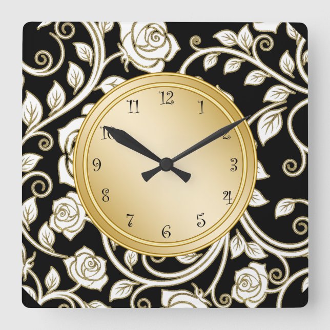 Carrée Horloge de Décor Floral Damask (Recto)