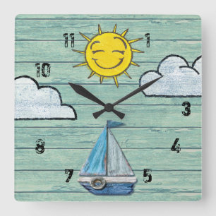 Carrée Horloge de Driftwood Beach avec des chiffres. Jade
