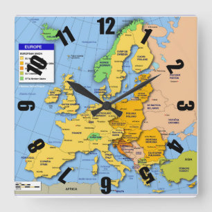 Carrée Horloge de la carte européenne