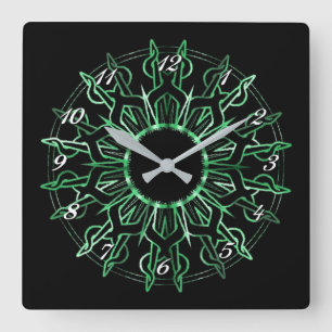 Carrée Horloge de la muraille de soleil verte de Tribal