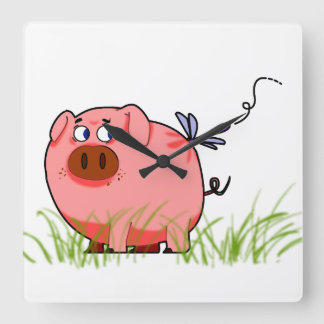 Carrée Horloge de libellule de porc