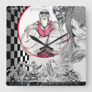 Carrée Horloge de magasin de Harley, noir, blanc,