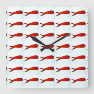 Carrée horloge de motif de poissons