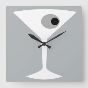 Carrée Horloge de mur de verre Noir de Martini de film