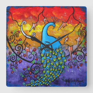 Carrée Horloge de paon d'enchantement