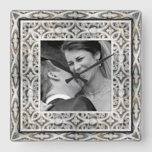 Carrée horloge de photo de mémoire de mariage