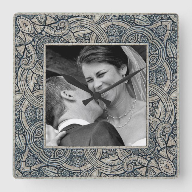 Carrée horloge de photo de mémoire de mariage (Recto)