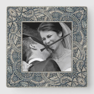 Carrée horloge de photo de mémoire de mariage